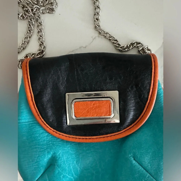 Chocolate New York Retro Chain Strap Bag purse turquoise orange Y2K like new - Picture 2 of 5